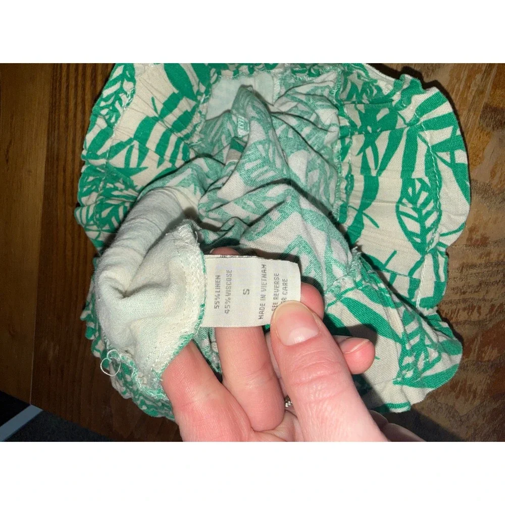 Cali 1850 Green Palm Leaf Linen Blend Paperbag‎ Waist Shorts Small